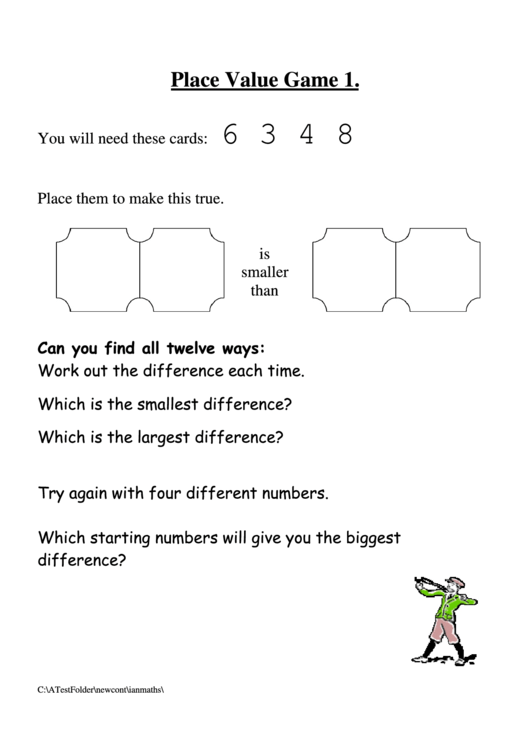 Place Value Game Template Printable pdf