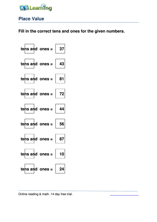 Identifying Place Value Worksheet A1 Printable pdf