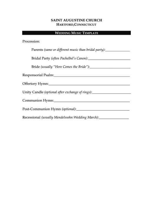 Wedding Music Planning Sheet Printable pdf