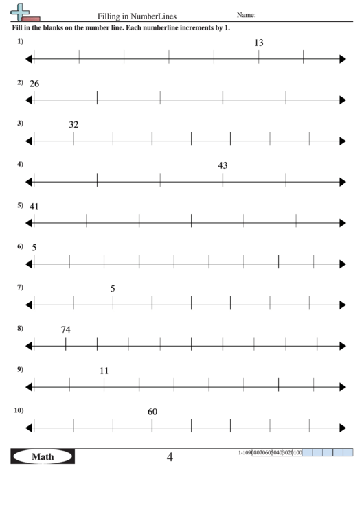 Filling In Numberlines Worksheet With Answer Key Printable pdf