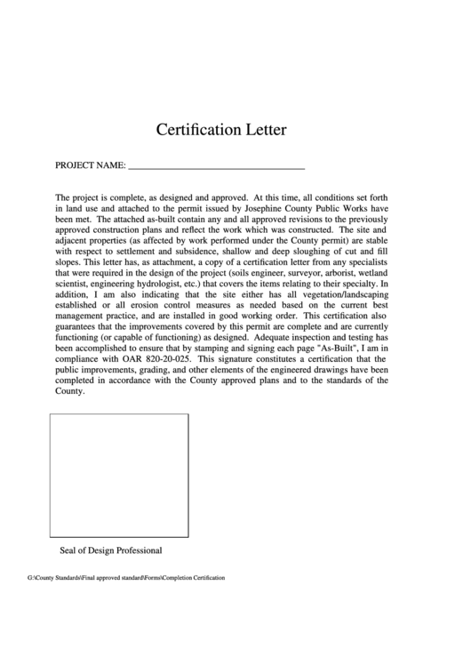 Certification Letter Template