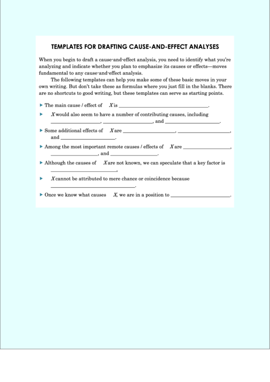 Templates For Drafting Cause And Effect Analyses Printable pdf