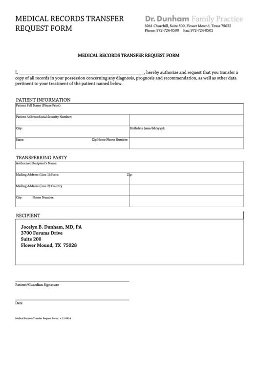 Medical Records Transfer Request Form Printable pdf