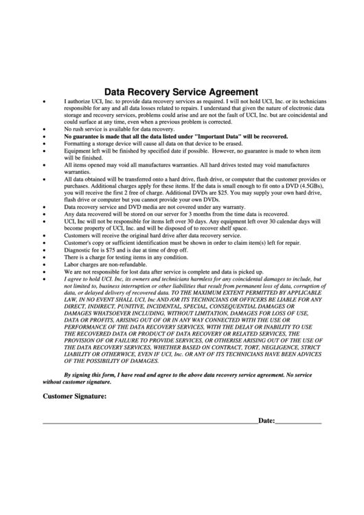 Data Recovery Service Agreement - Uci Computers