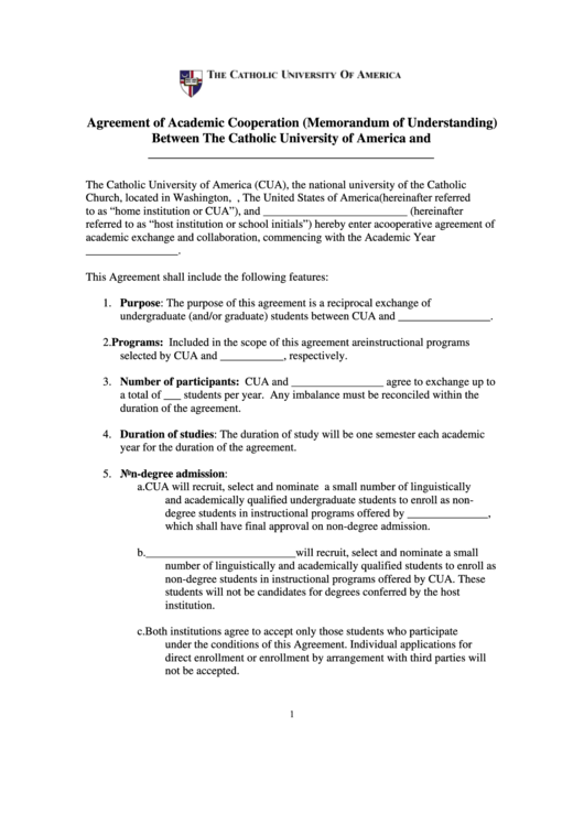 Cua Agreement Of Academic Cooperation Template Printable pdf