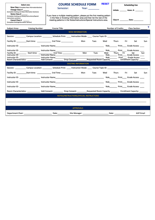 Course Schedule Form Csn Printable pdf
