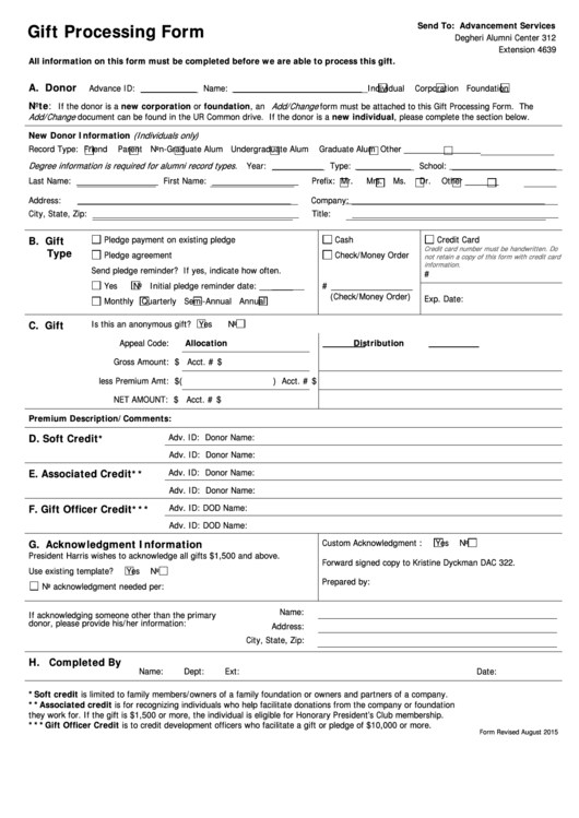 Gift Processing Form - University Of San Diego