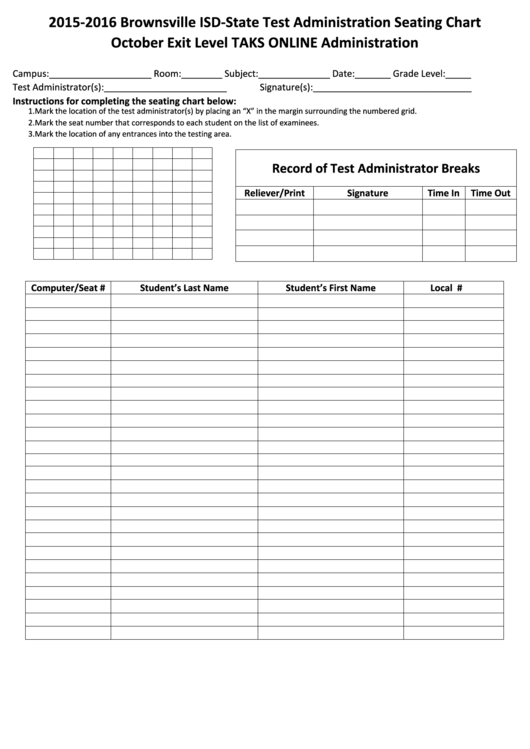 State Test Administration Seating Chart Printable pdf