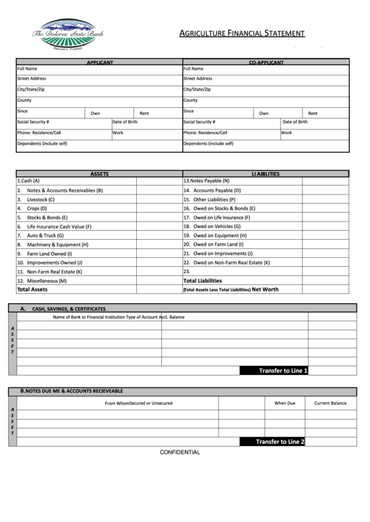 Fillable Agriculture Financial Statement Template (Fillable) Printable pdf