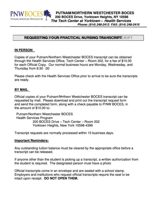 Transcript Requests Printable pdf