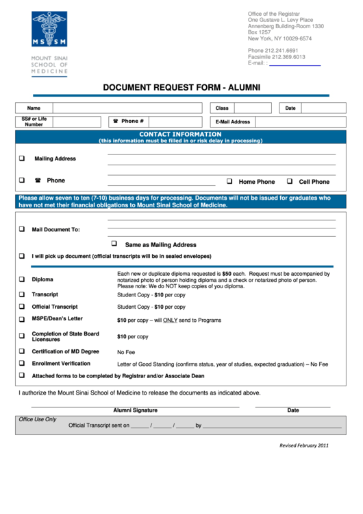 Document Request Form - Alumni Printable pdf