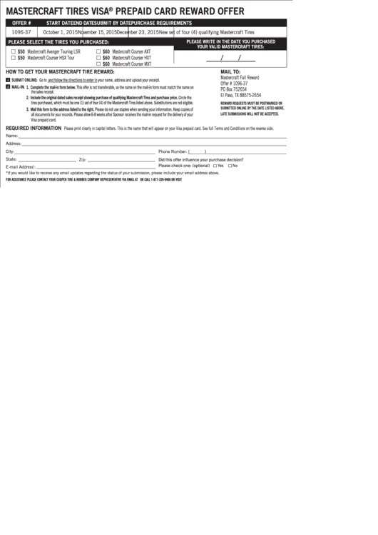 Mastercraft Tires Visa Prepaid Card Reward Offer Printable pdf