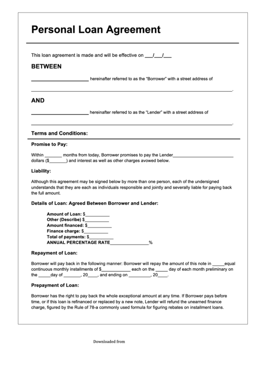 Fillable Personal Loan Agreement Template Printable pdf
