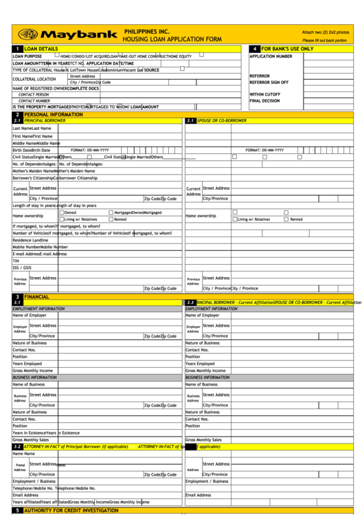 Housing Loan Application Form - Maybank Printable pdf