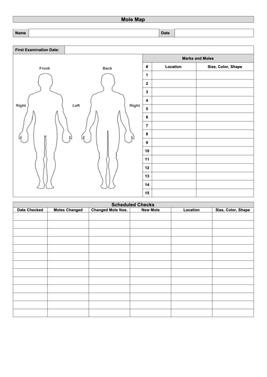 Mole Map Body Chart printable pdf download