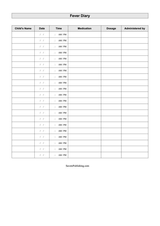 Fever Diary Template