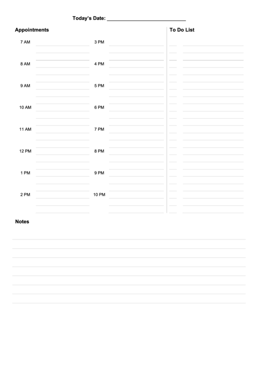 Daily To Do List With Appointments Printable pdf
