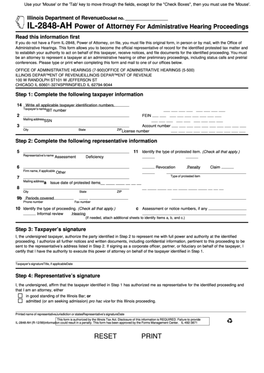 Fillable Illinois Power Of Attorney For Administrative Hearing Proceedings Printable pdf
