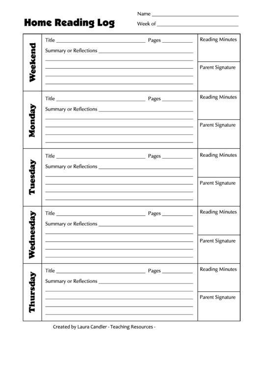 Home Reading Log Template Printable pdf
