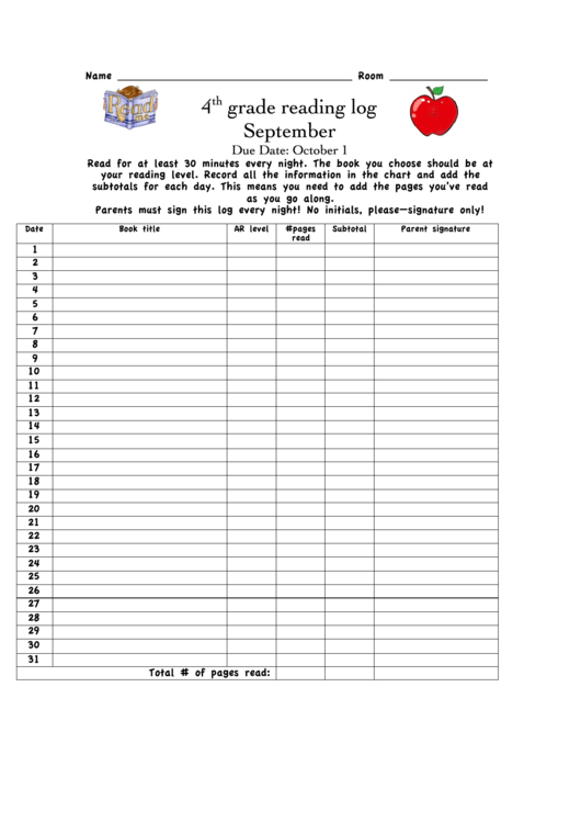 Top 14 4th Grade Reading Log Free To Download In PDF Format