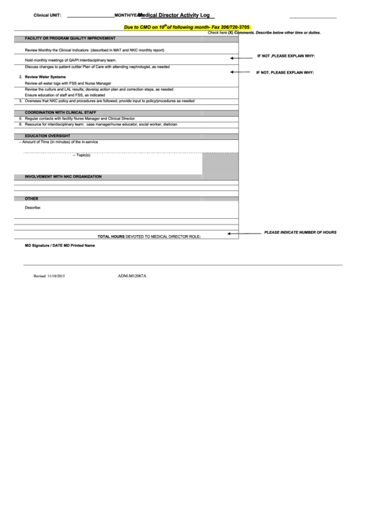 Medical Director Activity Log Printable pdf