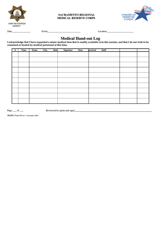 Medical Hand-Out Log Printable pdf