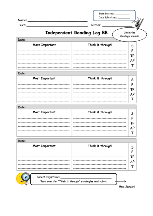 Independent Reading Log Printable pdf