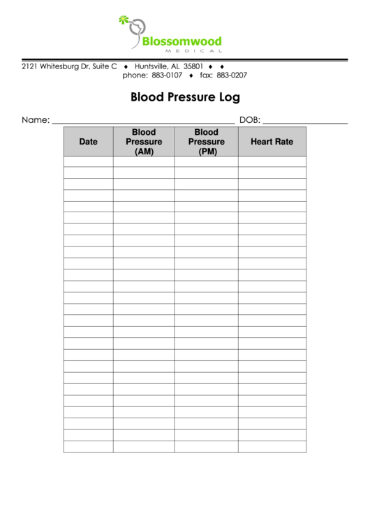 Blood Pressure Log Printable pdf