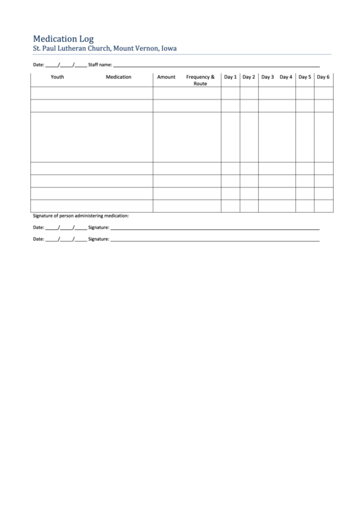 Sample Medication Log Printable pdf