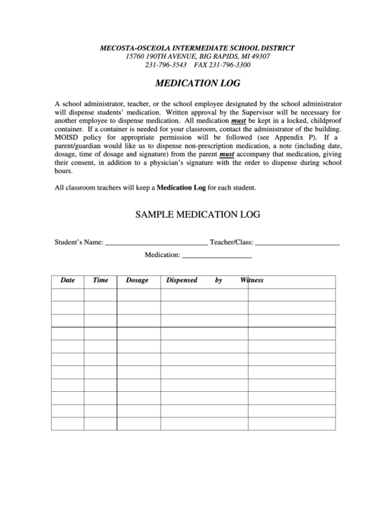 Medication Log Printable pdf