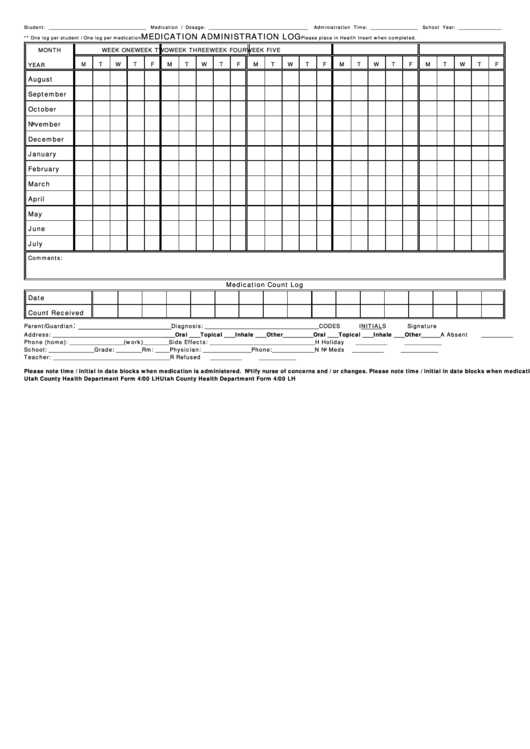 Medication Administration Log Printable pdf