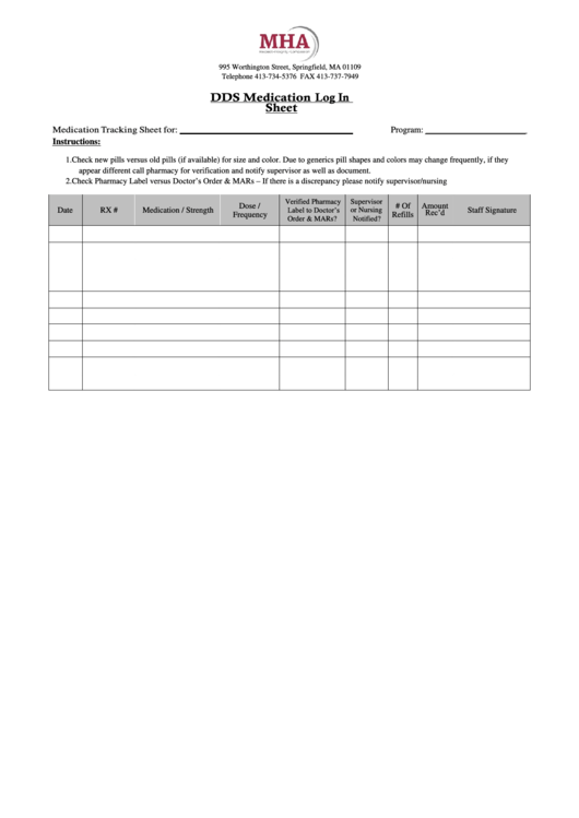 Dds Medication Log In Sheet Printable pdf