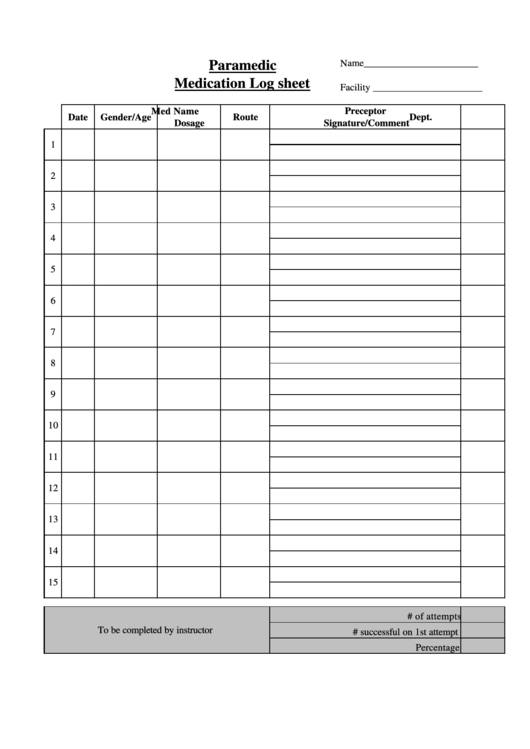 Paramedic Medication Log Sheet Printable pdf