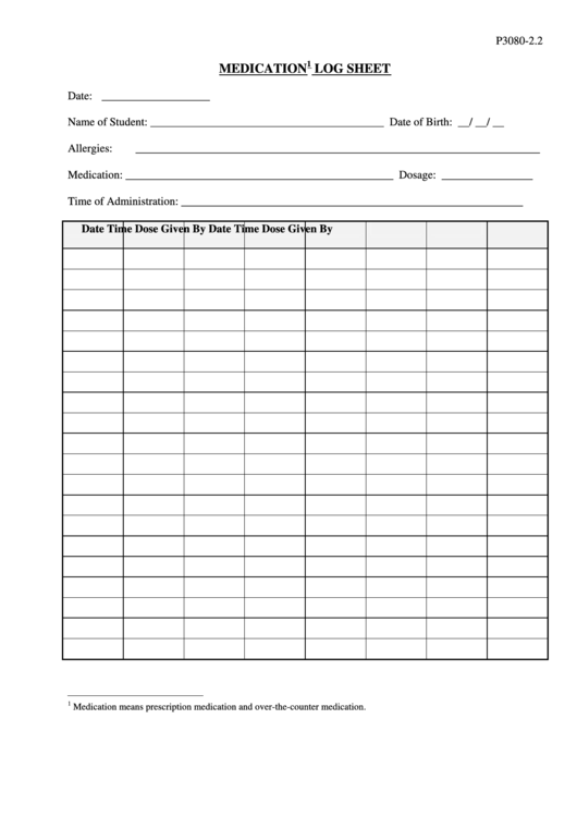 Medication Log Sheet Printable pdf