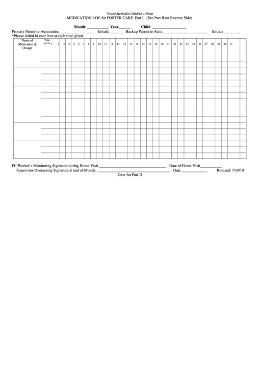 Medication Log For Foster Care Printable pdf