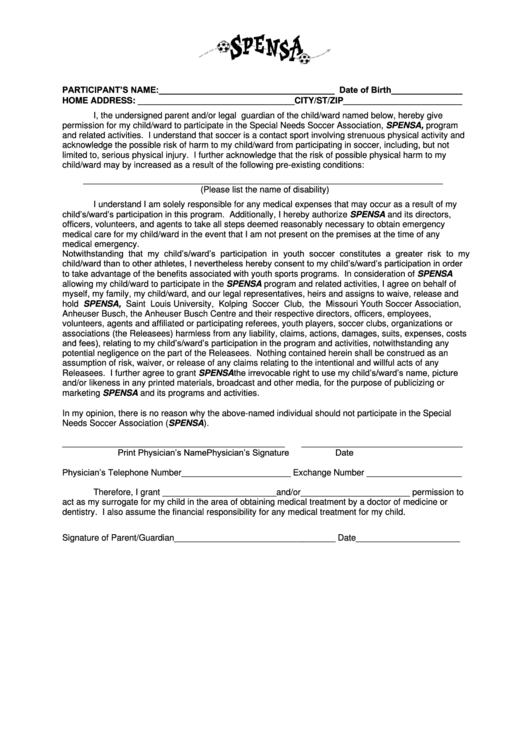 Special Needs Medical Release And Uniform Order Form Printable pdf