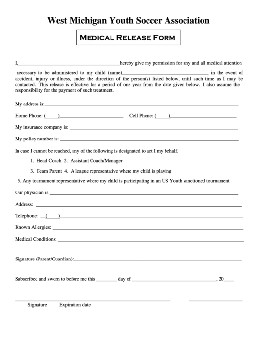 Medical Release Form Wmysa Printable pdf