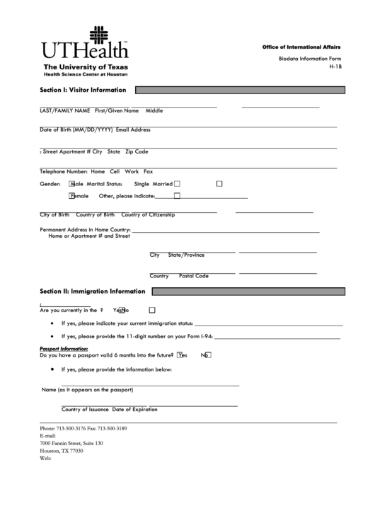 Fillable H1b Biodata Form Printable pdf