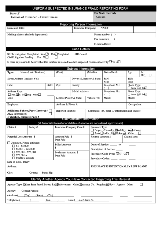 Uniform Fraud Reporting Form Printable pdf