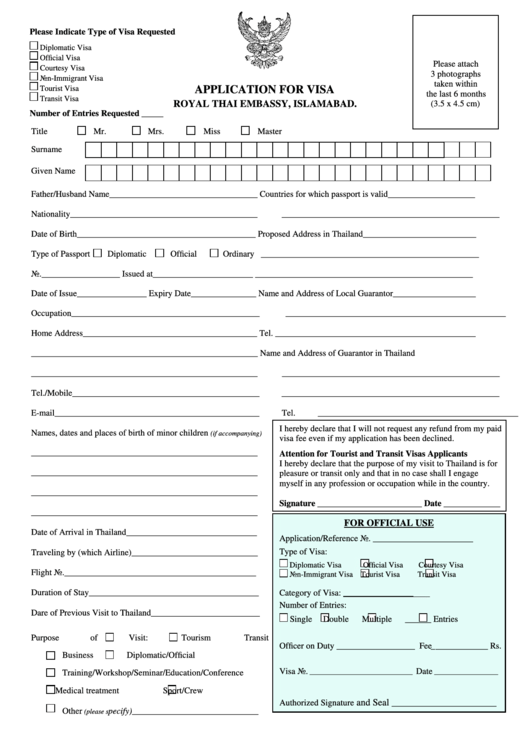 Thai Visa Form Printable pdf