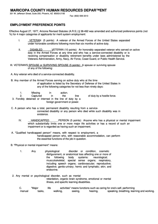 Claim For Employment Preference Points Printable pdf