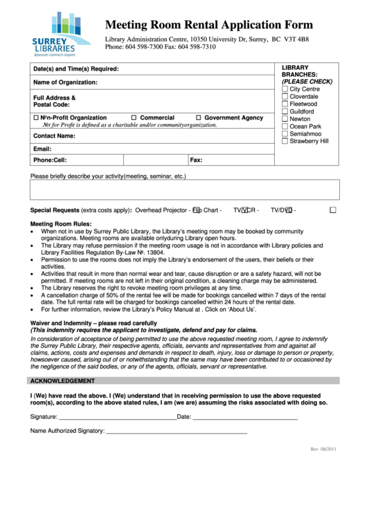 Meeting Room Rental Application Form