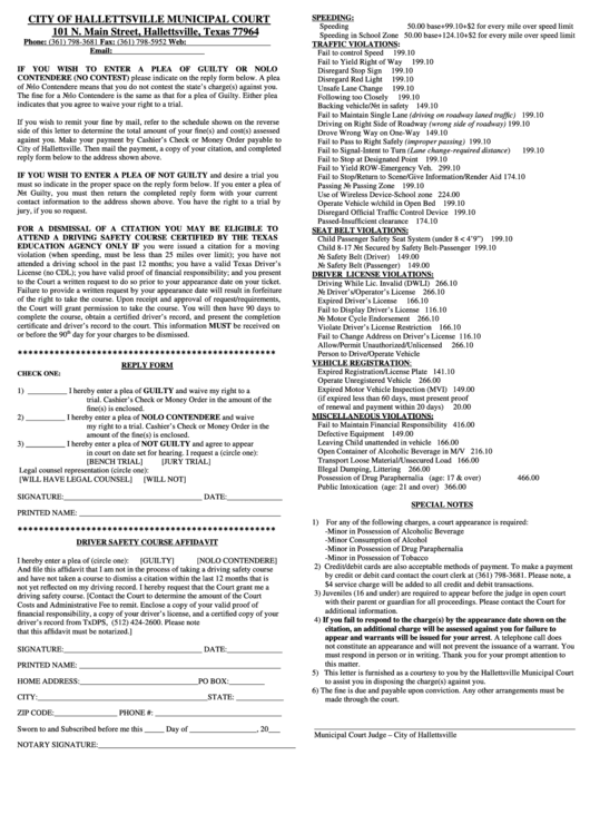 City Of Hallettsville Municipal Court Printable pdf