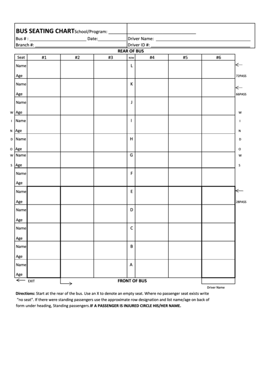 Fillable Bus Seating Chart Printable pdf