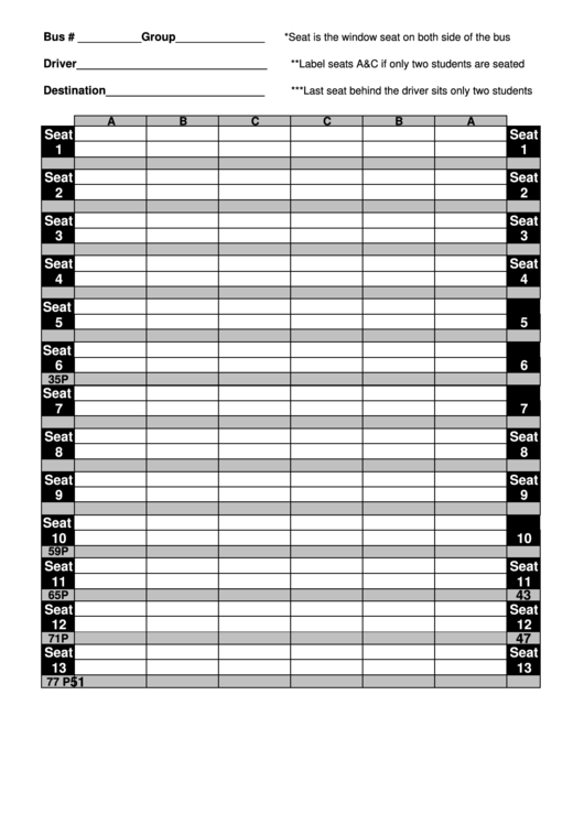 School Bus Seating Chart Printable pdf