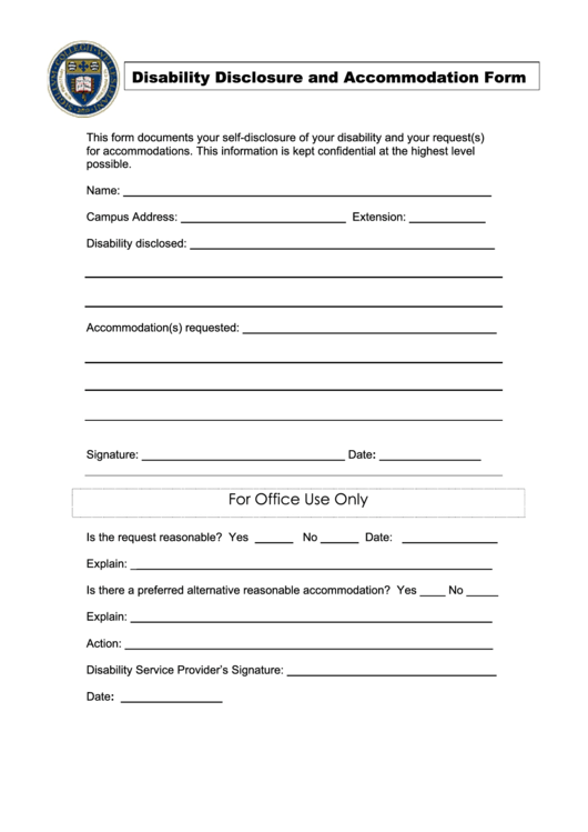 Disability Disclosure And Accommodation Form Printable pdf