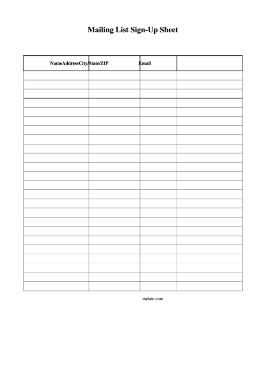 Mailing List Sign Up Sheet Printable Pdf Download