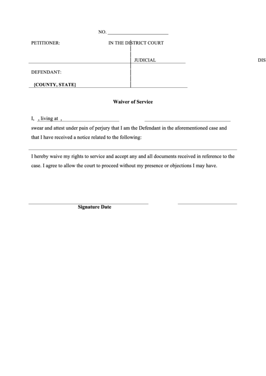 Waiver Of Service Form Printable pdf