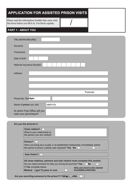 Assisted Person Vists Application Form Printable pdf