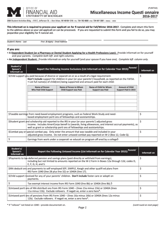 Miscellaneous Income Questionnaire Printable pdf